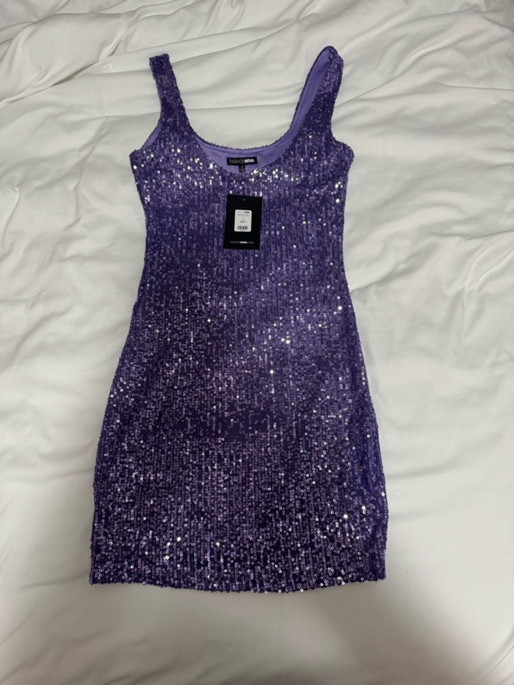 Fashion Nova Purple Sequin Scoop Mini Dress